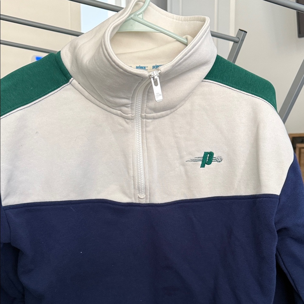 Prince White, Navy, and Green Zip-Up Sweater